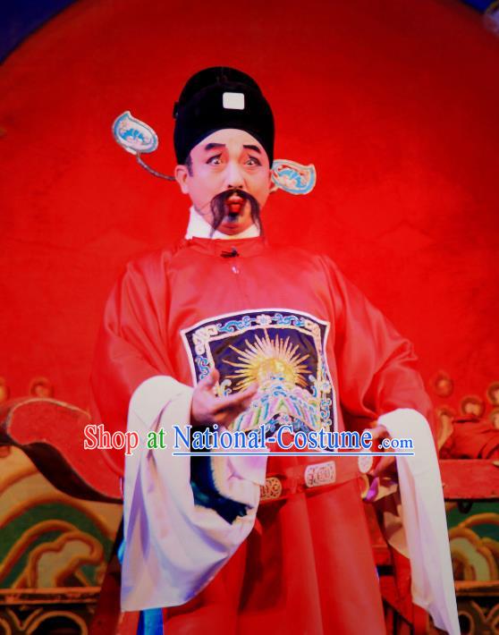 Fifteen Strings of Cash Chinese Guangdong Opera Official Apparels Costumes and Headwear Traditional Cantonese Opera Clown Garment Magistrate Clothing