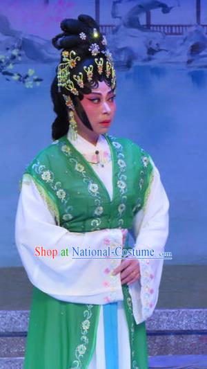 Chinese Cantonese Opera Elderly Female Garment Costumes and Headdress Traditional Guangdong Opera Dame Apparels Green Dress