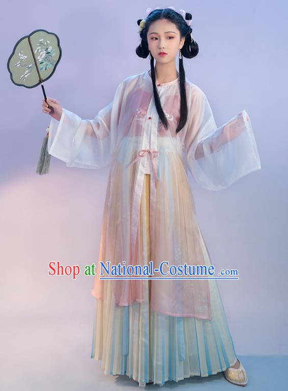 Chinese Traditional Ming Dynasty Young Lady Embroidered Apparels Ancient Noble Female Hanfu Dress Historical Costumes Complete Set for Women