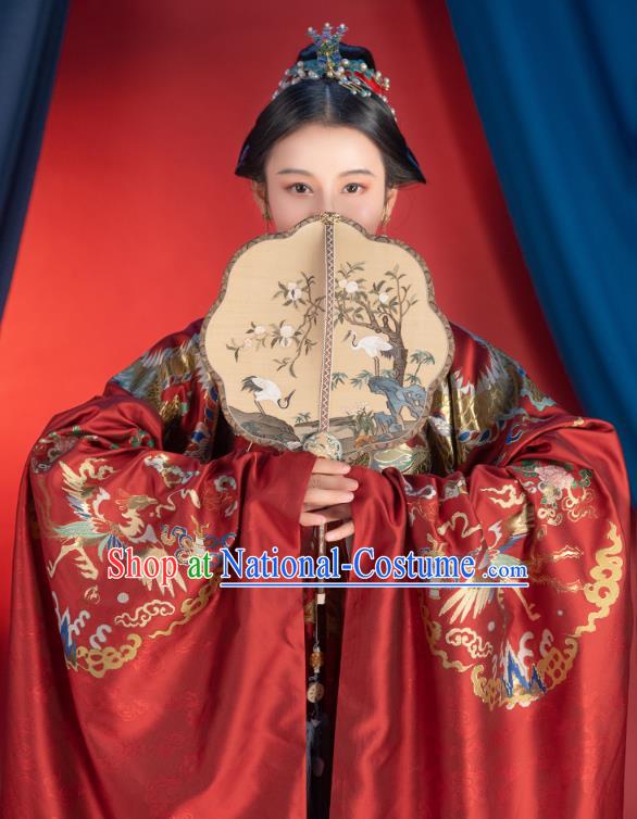 Chinese Traditional Ming Dynasty Wedding Embroidered Apparels Ancient Noble Woman Hanfu Dress Bride Historical Costumes Complete Set