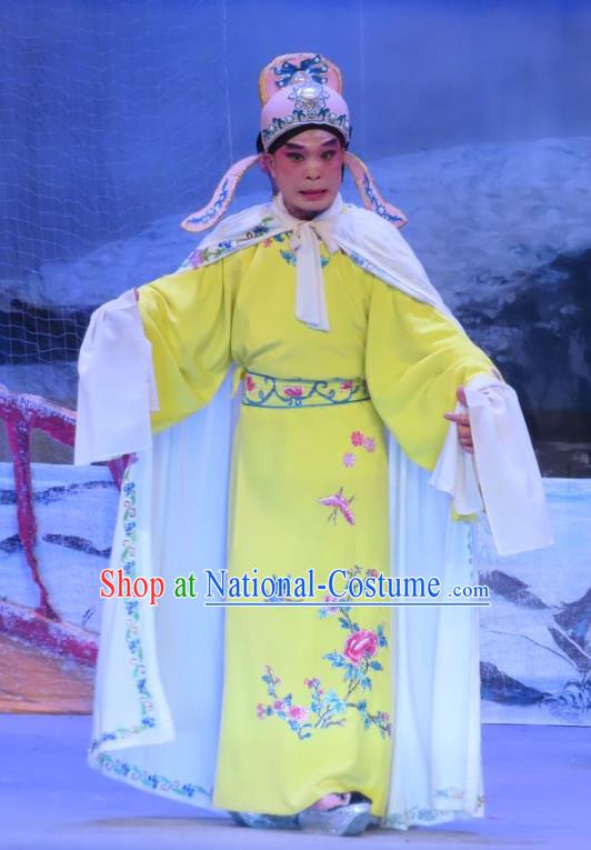 Chinese Guangdong Opera Xiaosheng Apparels Costumes and Headwear Traditional Cantonese Opera Niche Garment Young Male Zhu Zhong Clothing