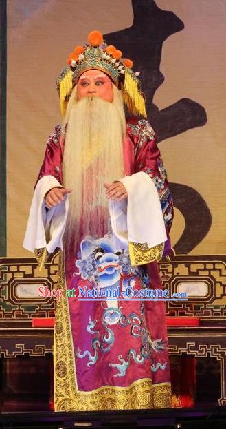 Chinese Guangdong Opera Elderly Male Apparels Costumes and Headwear Traditional Cantonese Opera Laosheng Garment Duke Guo Ziyi Clothing