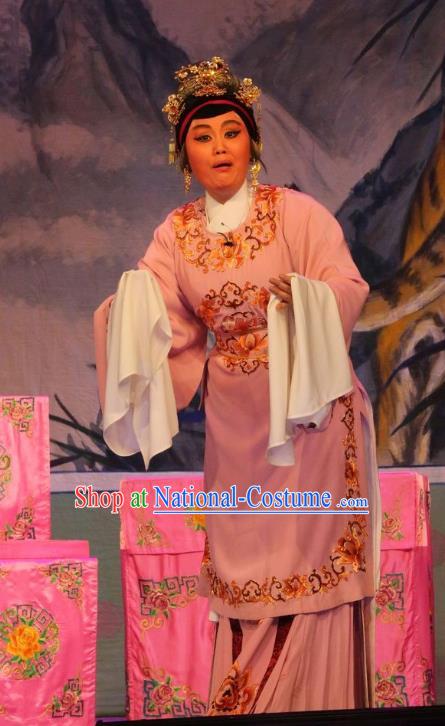 Chinese Cantonese Opera Pantaloon Garment Costumes and Headdress Traditional Guangdong Opera Elderly Female Apparels Noble Dame Dress