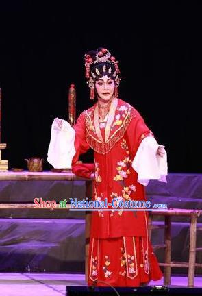 Chinese Cantonese Opera Bride Garment the Legend of Gold Rice Costumes and Headdress Traditional Guangdong Opera Young Female Apparels Diva Shi Hua Red Dress