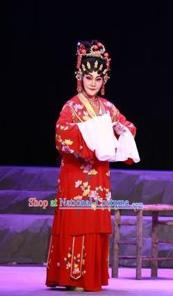 Chinese Cantonese Opera Bride Garment the Legend of Gold Rice Costumes and Headdress Traditional Guangdong Opera Young Female Apparels Diva Shi Hua Red Dress