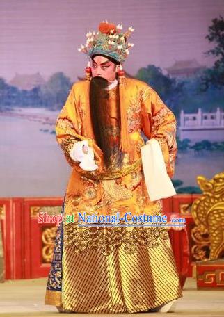 Wu Suo Dong Gong Chinese Guangdong Opera Monarch Apparels Costumes and Headwear Traditional Cantonese Opera Emperor Garment Elderly Male Clothing