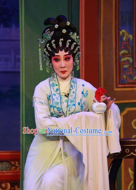 Chinese Cantonese Opera Diva Garment Wu Suo Dong Gong Costumes and Headdress Traditional Guangdong Opera Young Female Apparels Actress Wei Biniang Dress