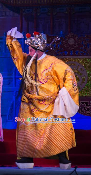 Wu Suo Dong Gong Chinese Guangdong Opera Emperor Apparels Costumes and Headwear Traditional Cantonese Opera Laosheng Garment Monarch Clothing