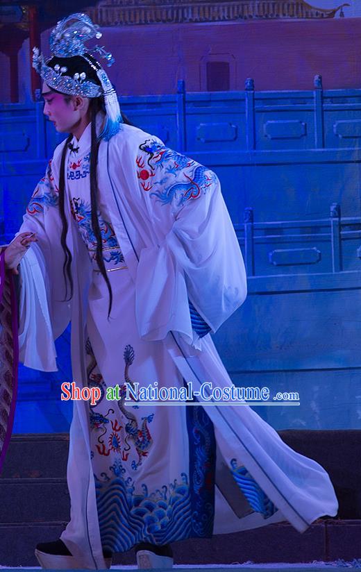 Wu Suo Dong Gong Chinese Guangdong Opera Xiaosheng Apparels Costumes and Headwear Traditional Cantonese Opera Prince Wen Xi Garment Niche Clothing