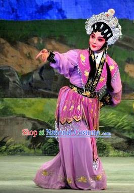 Chinese Cantonese Opera Martial Female Garment The Sword Costumes and Headdress Traditional Guangdong Opera Swordswoman Apparels Wudan Dress