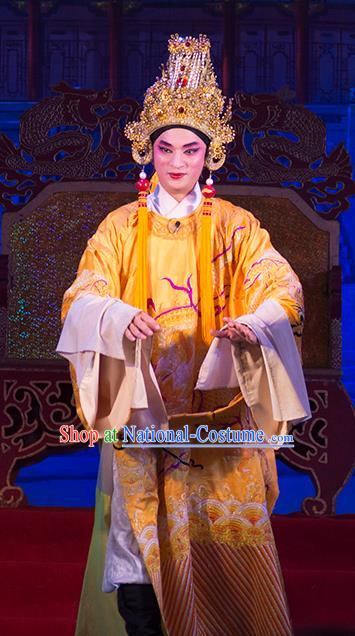 Wu Suo Dong Gong Chinese Guangdong Opera Xiaosheng Wen Xi Apparels Costumes and Headwear Traditional Cantonese Opera Young Male Garment Emperor Clothing