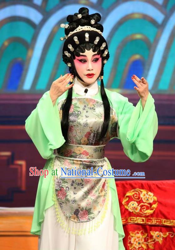 Chinese Cantonese Opera Village Girl Li Yue E Garment Feng Guan Meng Costumes and Headdress Traditional Guangdong Opera Young Female Apparels Diva Dress