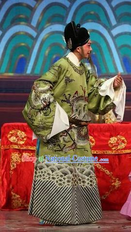 Feng Guan Meng Chinese Guangdong Opera Elderly Male Apparels Costumes and Headwear Traditional Cantonese Opera Laosheng Garment Official Li Yuanshun Clothing