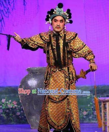 Feng Guan Meng Chinese Guangdong Opera General Apparels Costumes and Headwear Traditional Cantonese Opera Martial Male Garment Wusheng Armor Clothing