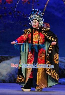 Shi Zou Yan Song Chinese Guangdong Opera Martial Male Apparels Costumes and Headwear Traditional Cantonese Opera Painted Role Garment General Clothing