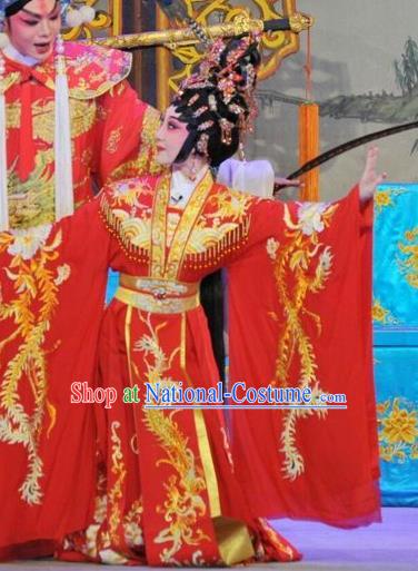 Chinese Cantonese Opera Hua Tan Garment The Sword Costumes and Headdress Traditional Guangdong Opera Young Beauty Apparels Princess Wang Lanying Red Dress