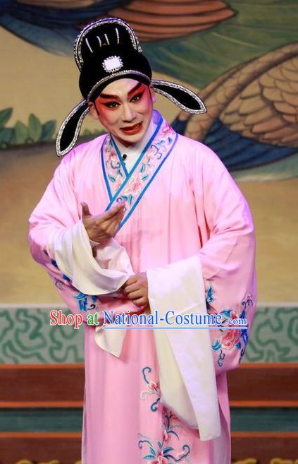 San Kan Yu Mei Chinese Guangdong Opera Xiaosheng Apparels Costumes and Headwear Traditional Cantonese Opera Young Male Garment Childe Feng Jiajin Clothing