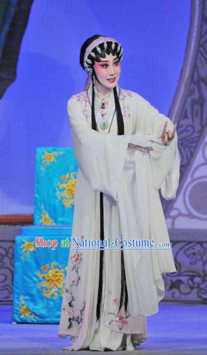 Chinese Cantonese Opera Distress Maiden Garment The Sword Costumes and Headdress Traditional Guangdong Opera Actress Apparels Diva Wang Lanying Dress