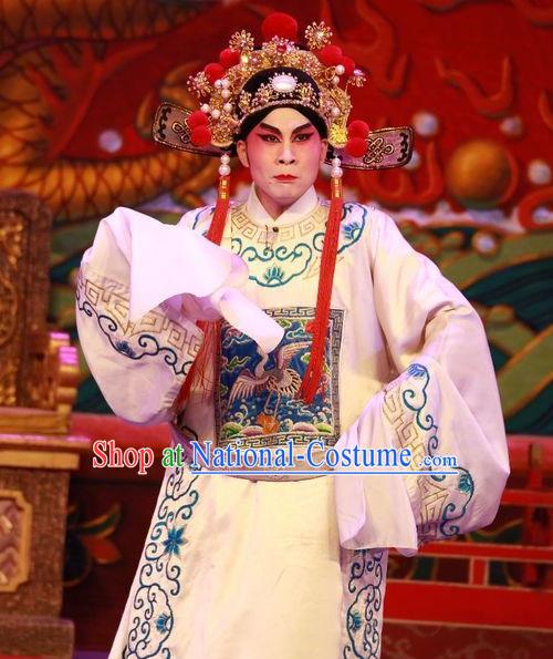 Nu Chuang Jin Dian Chinese Guangdong Opera Xiaosheng Apparels Costumes and Headwear Traditional Cantonese Opera Scholar Garment Young Male Clothing