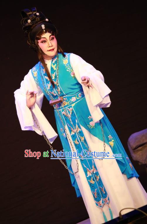 Chinese Cantonese Opera Young Woman Garment Nu Chuang Jin Dian Costumes and Headdress Traditional Guangdong Opera Female Prisoner Apparels Dress