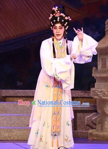 Chinese Cantonese Opera Actress Garment Nu Chuang Jin Dian Costumes and Headdress Traditional Guangdong Opera Diva Apparels Young Female Dress