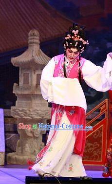 Chinese Cantonese Opera Actress Rosy Garment Nu Chuang Jin Dian Costumes and Headdress Traditional Guangdong Opera Diva Apparels Young Female Dress