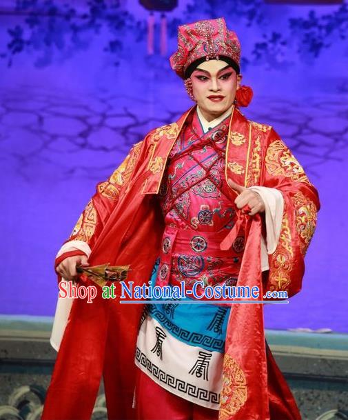 Qing Hua Pan Jinlian Chinese Guangdong Opera Martial Male Apparels Costumes and Headwear Traditional Cantonese Opera Hero Garment Wusheng Wu Song Clothing