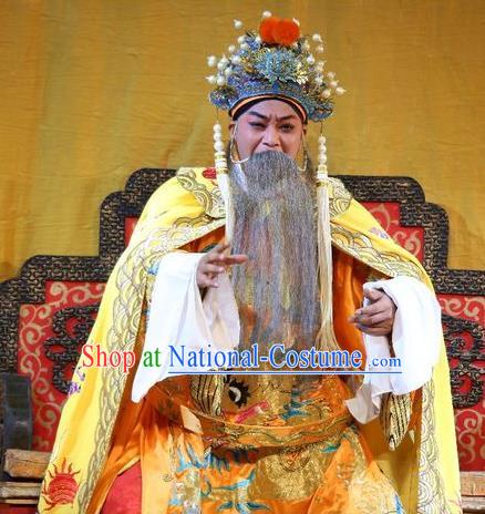 Li Shimin Deng Ji Chinese Guangdong Opera Elderly Male Apparels Costumes and Headwear Traditional Cantonese Opera Monarch Garment Emperor Li Yuan Clothing