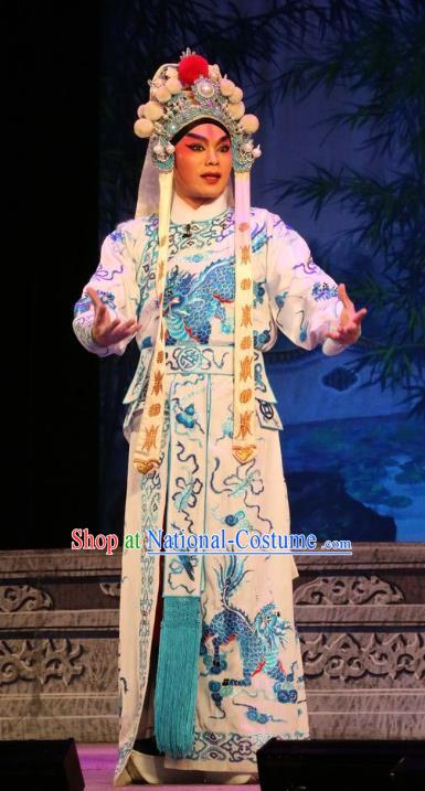 Chinese Guangdong Opera Martial Male Apparels Costumes and Headwear Traditional Cantonese Opera Wusheng Garment Prince Consort Guo Ai Clothing