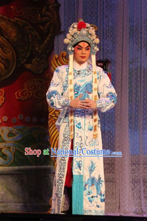 Chinese Guangdong Opera Martial Male Apparels Costumes and Headwear Traditional Cantonese Opera Wusheng Garment Prince Consort Guo Ai Clothing