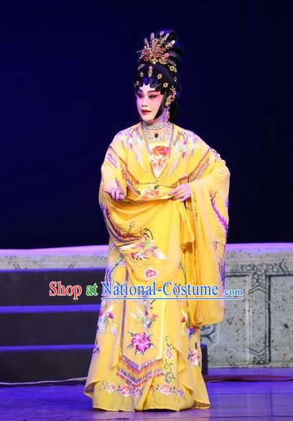 Chinese Cantonese Opera Empress Garment Li Shimin Deng Ji Costumes and Headdress Traditional Guangdong Opera Queen Apparels Hua Tan Yellow Dress