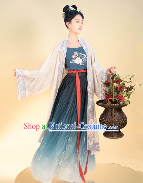 Chinese Traditional Song Dynasty Civilian Female Apparels Ancient Young Lady Hanfu Dress Historical Costumes Complete Set