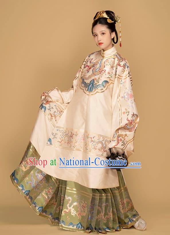 Chinese Traditional Ming Dynasty Palace Lady Embroidered Hanfu Dress Apparels Ancient Noble Woman Long Blouse and Skirt Historical Costumes Complete Set