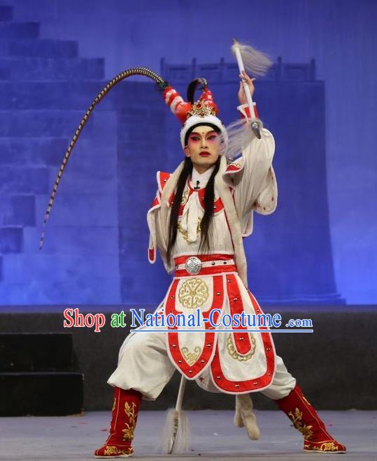 Shuang Qiang Lu Wenlong Chinese Guangdong Opera Wusheng Apparels Costumes and Headwear Traditional Cantonese Opera Martial Male Garment Warrior Clothing