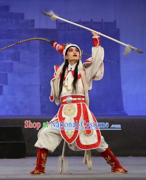 Shuang Qiang Lu Wenlong Chinese Guangdong Opera Wusheng Apparels Costumes and Headwear Traditional Cantonese Opera Martial Male Garment Warrior Clothing