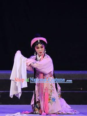 Chinese Cantonese Opera Distress Maiden Garment Shuang Qiang Lu Wenlong Costumes and Headdress Traditional Guangdong Opera Actress Apparels Young Female Dress