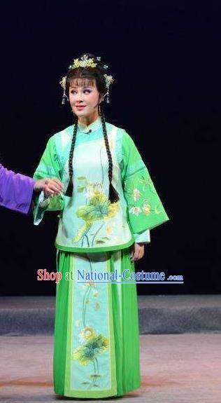 Chinese Historical Drama Thirteen Trades Monopoly Ancient Village Girl Garment Qing Dynasty Young Lady Costumes and Headdress Traditional Green Dress Apparels for Woman