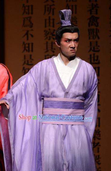 Chinese Traditional Spring and Autumn Period Scholar Apparels Costumes Historical Drama Confucius Said Ancient Gifted Youth Garment Purple Clothing and Headwear