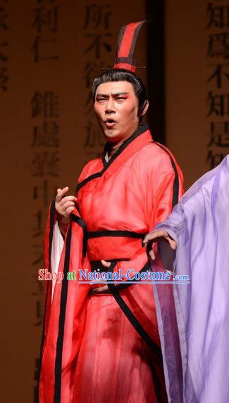 Chinese Traditional Spring and Autumn Period Scholar Apparels Costumes Historical Drama Confucius Said Ancient Gifted Youth Garment Red Clothing and Headwear