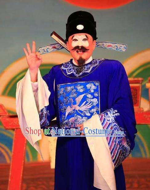 Xu Jiujing Chinese Guangdong Opera Magistrate Apparels Costumes and Headwear Traditional Cantonese Opera Clown Garment Official Clothing