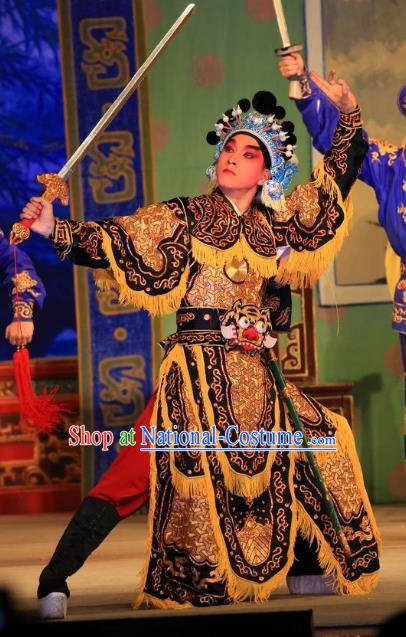 Xu Jiujing Chinese Guangdong Opera Martial Male Apparels Costumes and Headwear Traditional Cantonese Opera Wusheng Garment Soldier Clothing