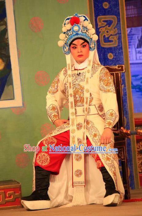 Xu Jiujing Chinese Guangdong Opera Martial Male Liu Yu Apparels Costumes and Headwear Traditional Cantonese Opera Wusheng Garment Swordsman Clothing