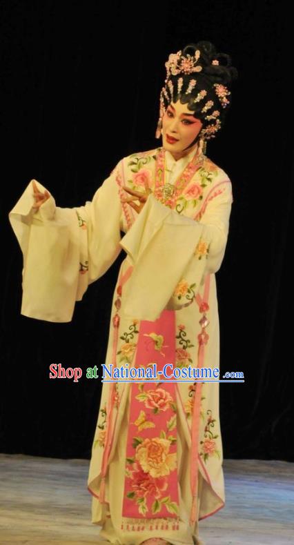 Chinese Cantonese Opera Hua Tan Zhu Yingtai Garment Lou Tai Hui Costumes and Headdress Traditional Guangdong Opera Young Beauty Apparels Rich Female Dress