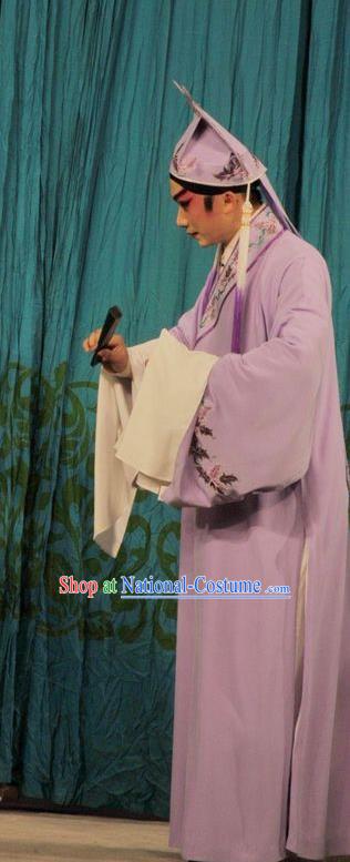 Lou Tai Hui Chinese Guangdong Opera Xiaosheng Apparels Costumes and Headwear Traditional Cantonese Opera Young Male Garment Scholar Liang Shanbo Clothing