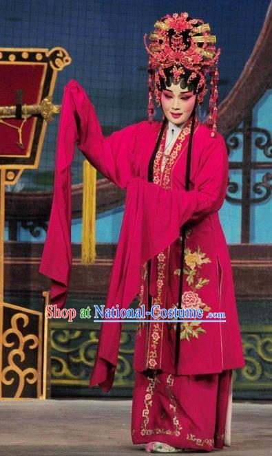 Chinese Cantonese Opera Diva Garment Fan Lihua Return Tang Costumes and Headdress Traditional Guangdong Opera Hua Tan Apparels Bride Wedding Dress