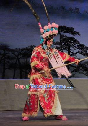 Chinese Cantonese Opera Wudan Garment Fan Lihua Return Tang Costumes and Headdress Traditional Guangdong Opera Tao Ma Tan Apparels Female General Red Dress