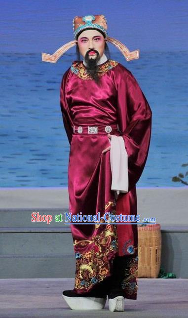 Luo Shui Qing Meng Chinese Guangdong Opera Minister Apparels Costumes and Headwear Traditional Cantonese Opera Official Garment Male Clothing