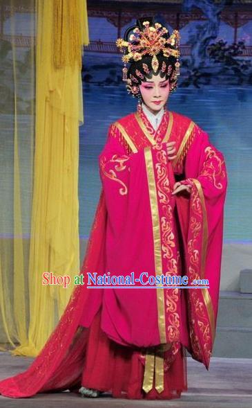 Chinese Cantonese Opera Queen Zhen Yuchan Garment Luo Shui Qing Meng Costumes and Headdress Traditional Guangdong Opera HuaTan Apparels Imperial Consort Dress