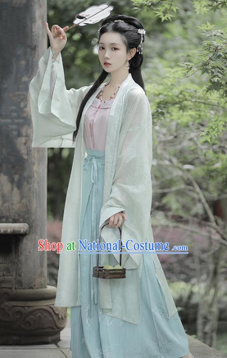 Chinese Traditional Song Dynasty Young Lady Hanfu Dress Apparels Ancient Civilian Girl Historical Costumes BeiZi Strapless and Skirt Full Set