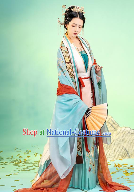 Asian Chinese Traditional Song Dynasty Royal Princess Hanfu Apparels Ancient Imperial Consort Historical Costumes Embroidered BeiZi Blouse and Skirt Complete Set for Women